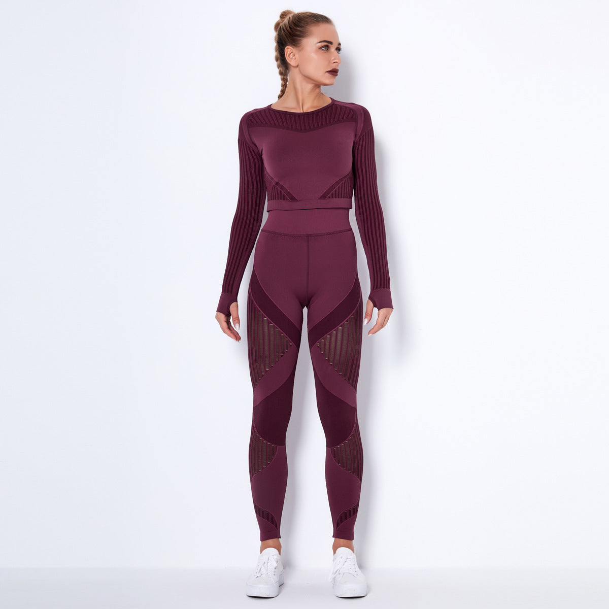 Seamless Yoga Fitness Set | Striped Workout Activewear