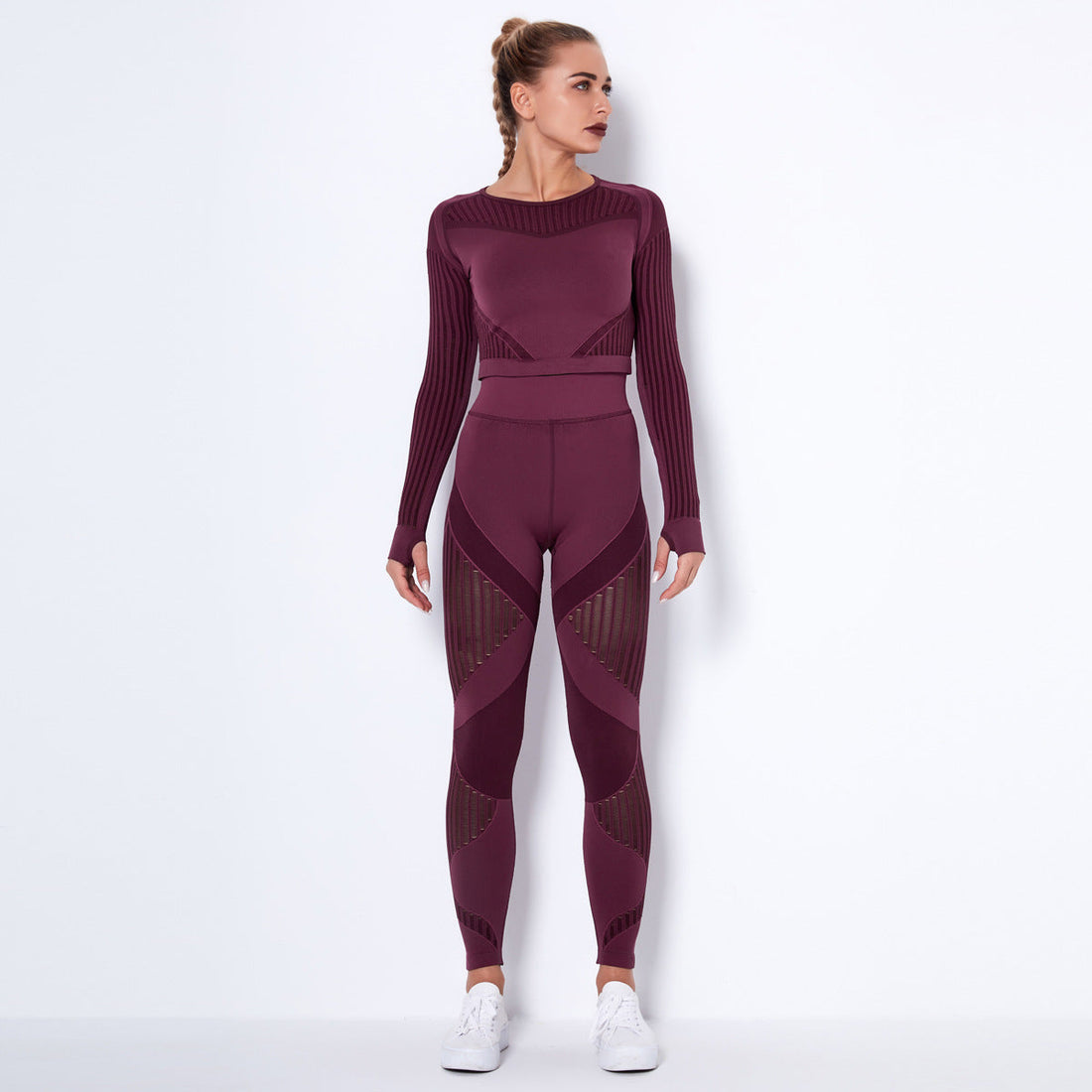 Seamless Yoga Fitness Set | Striped Workout Activewear