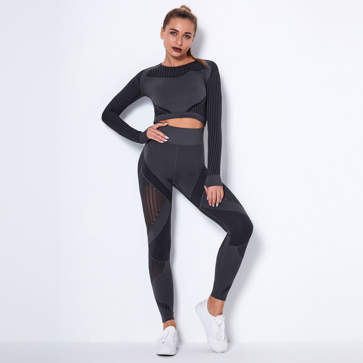 Seamless Yoga Fitness Set | Striped Workout Activewear