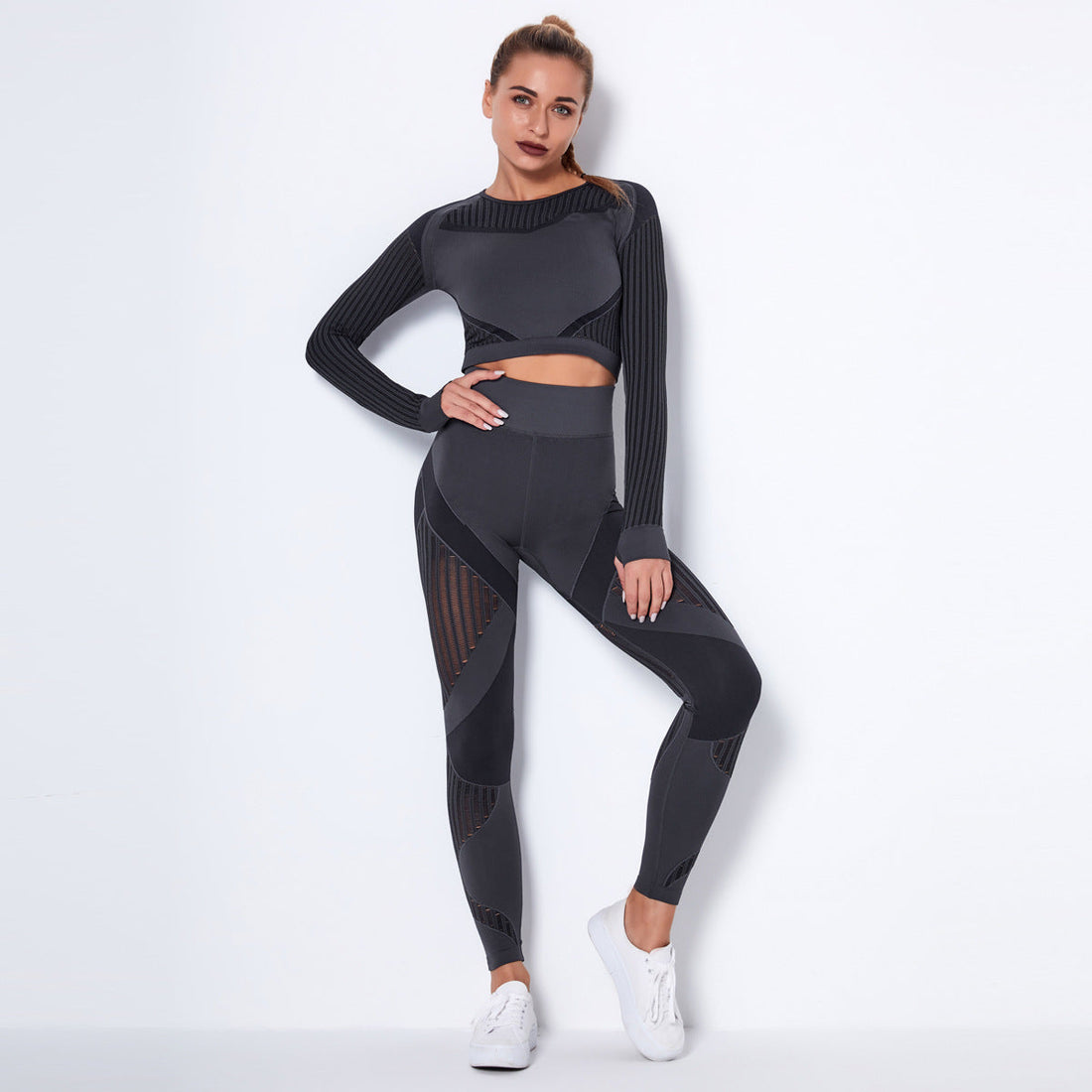 Seamless Yoga Fitness Set | Striped Workout Activewear
