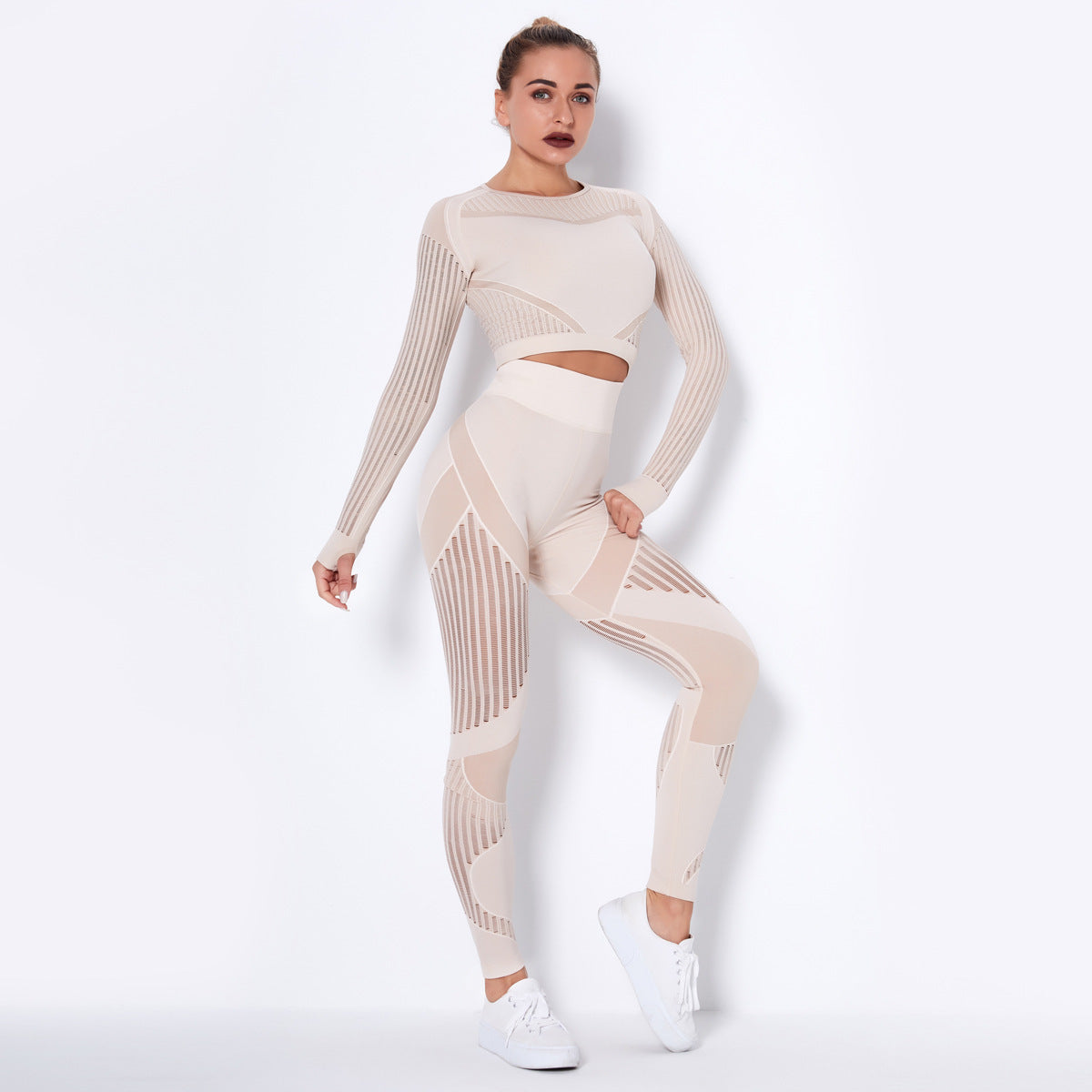 Seamless Yoga Fitness Set | Striped Workout Activewear