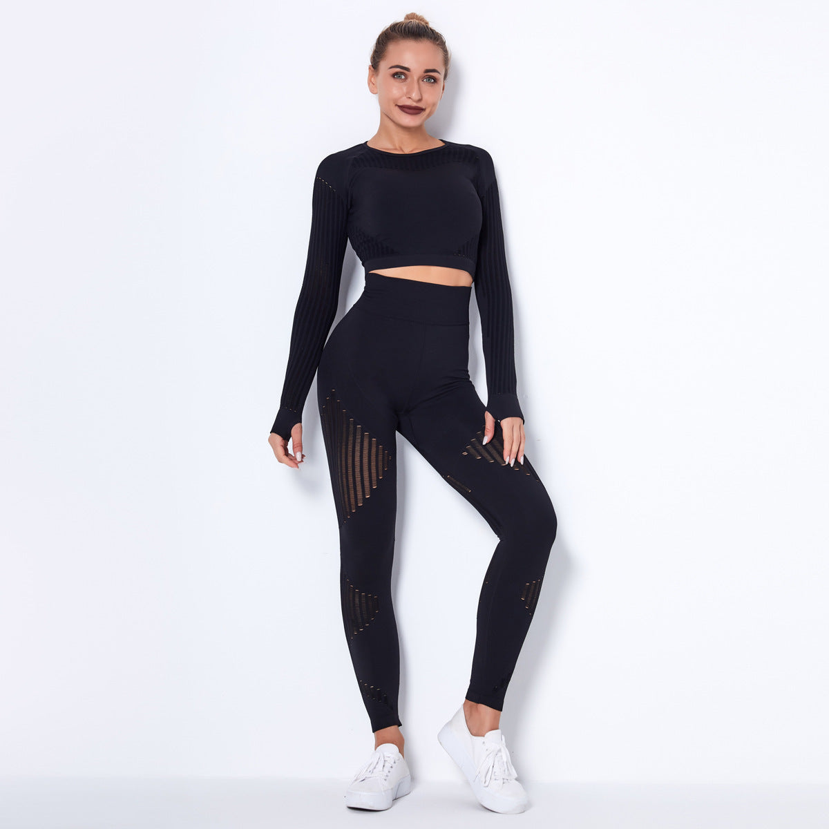 Seamless Yoga Fitness Set | Striped Workout Activewear