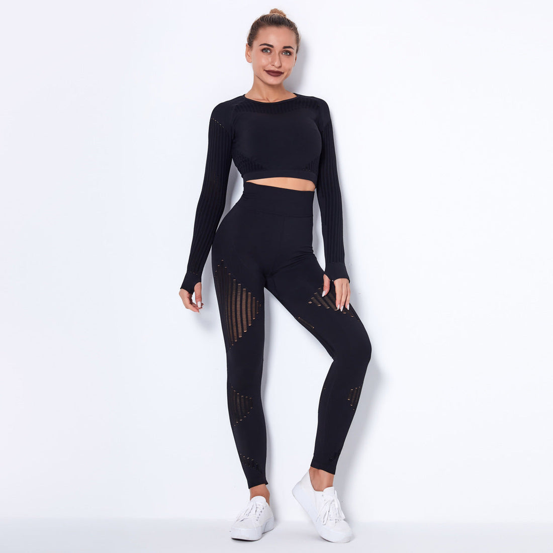 Seamless Yoga Fitness Set | Striped Workout Activewear