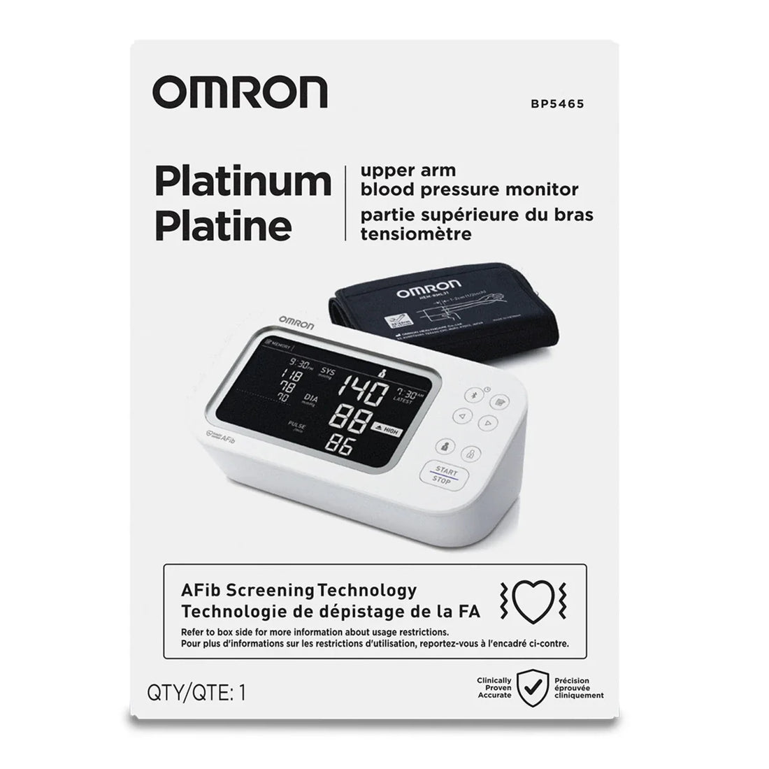 Omron Platinum Upper Arm Blood Pressure Monitor BP5465 AFib Screen [Bluetooth]