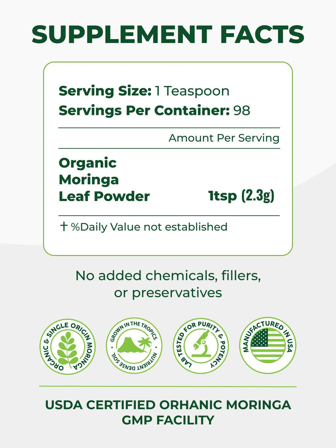 USDA Organic Moringa Leaf Powder (8 oz)